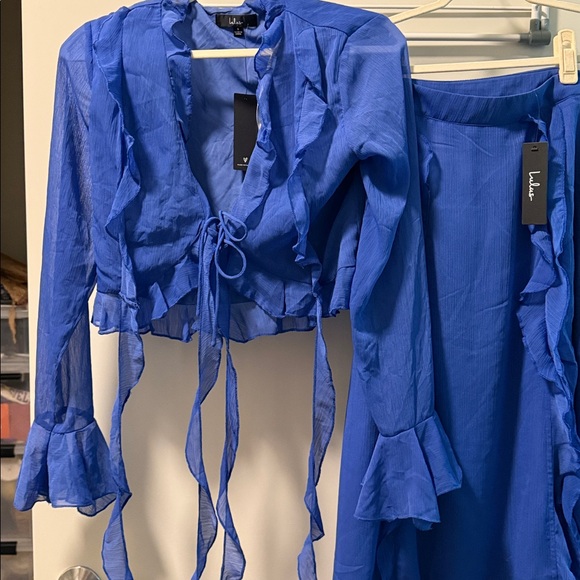 Lulus Blue Ruffled Two-Piece Set - Picture 3 of 5